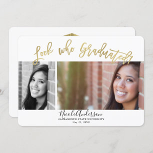 Look Who Graduated Graduation 2 Photo Celebration Invitation