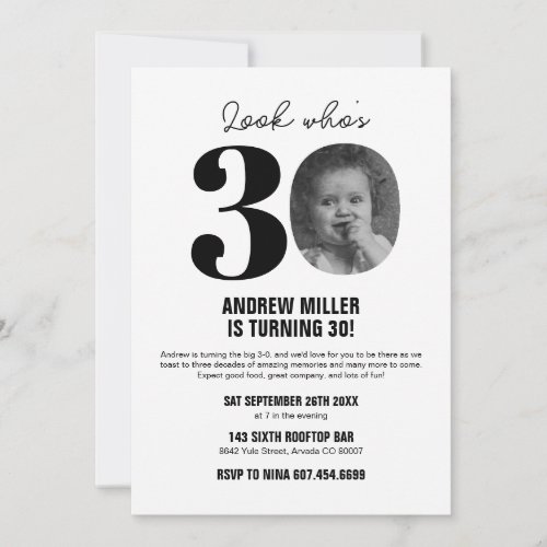 Look whos 30 Funny Photo Birthday 30th 40th 50th Invitation