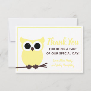 Look Whooo is Almost Due! Yellow Owl Thank You Card