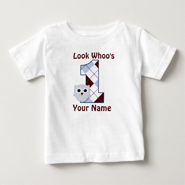 Look Whoo's 1 Owl Boys Birthday T-shirt (Front)