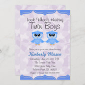 Look Whoo's Having Twin Boys Baby Shower Invite (Front/Back)