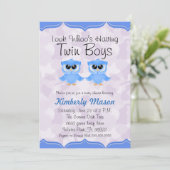 Look Whoo's Having Twin Boys Baby Shower Invite (Standing Front)