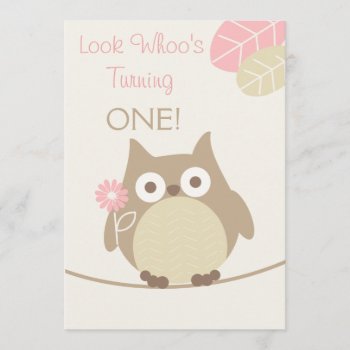 Look Whoo's Turning One Baby Girl Birthday Invitation by JK_Graphics at Zazzle