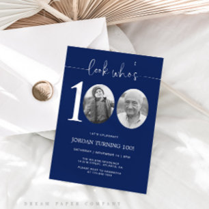 Look Who's 100   Navy 100th Birthday Invite