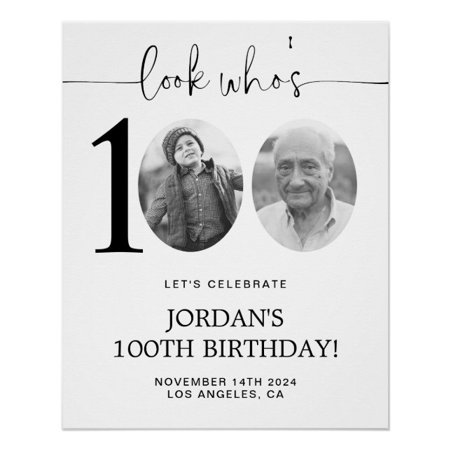 Look Who's 100 | Photo 100th Birthday Welcome Poster (Front)