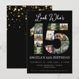 look who's 15 Photo Collage teen birthday Invitation