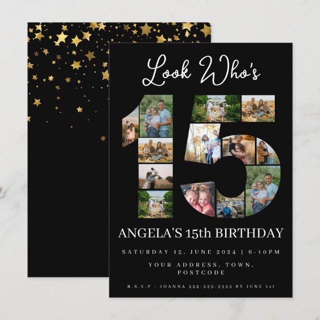 look who's 15 Photo Collage teen birthday Invitation (Front/Back)