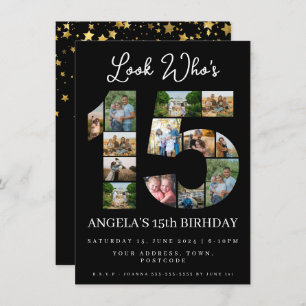 look who's 15 Photo Collage teen birthday Invitation