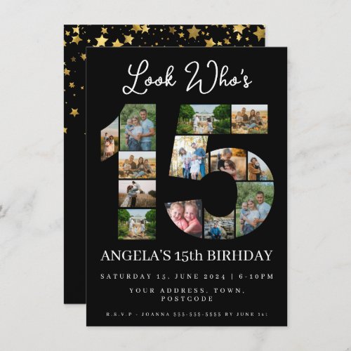 look whos 15 Photo Collage teen birthday Invitation