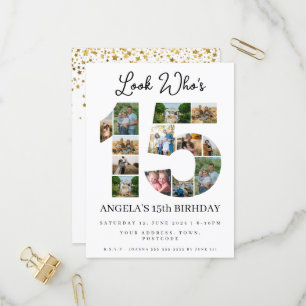 look who's 15 Photo montage teen birthday invite