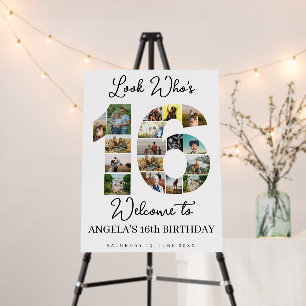look who's 16 Photo Collage teen birthday sign