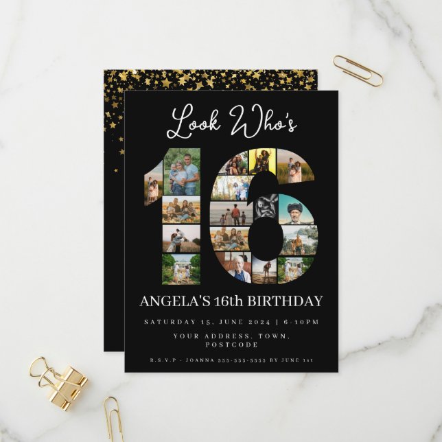 look who's 16 sweet sixteen birthday Photo invite (Front/Back In Situ)