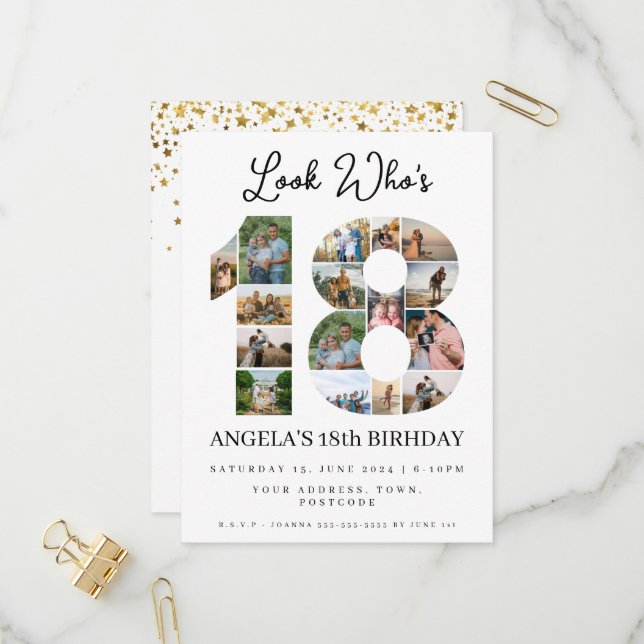 look who's 18 Customizable Photo Collage sign Invitation Postcard (Front/Back In Situ)