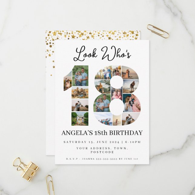 look who's 18 Customizable Photo Collage sign Invitation Postcard (Front/Back In Situ)