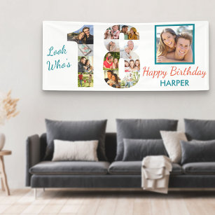 Look Who's 18 Photo Collage 18th Birthday Party Banner