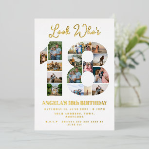 look who's 18 Photo Collage teenager birthday Foil Invitation