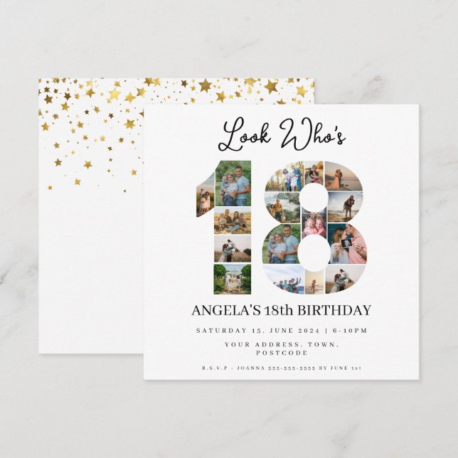 look who's 18 Photo Collage teenager birthday Invitation (Front/Back)