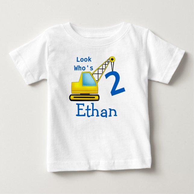 Look Who's 1 2 3 Second Birthday Construction Car Baby T-Shirt (Front)