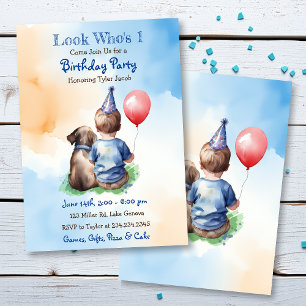 Look Who's 1 Boy's First Birthday Party Invitation