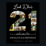look who's 21 happy 21st birthday photos collage poster<br><div class="desc">Celebrate turning 21 with a custom photo montage poster from The Arty Apples. This personalized poster highlights treasured memories,  making it a special keepsake for a significant milestone birthday.</div>
