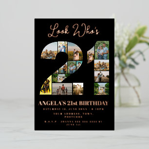 look who's 21 Photo Collage sign 21st birthday Foil Invitation