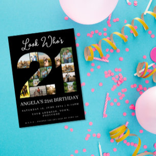 look who's 21 Photo Collage sign 21st birthday Invitation