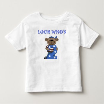 Look Who's 2 Boys Birthday Bear Toddler T-shirt by mybabytee at Zazzle