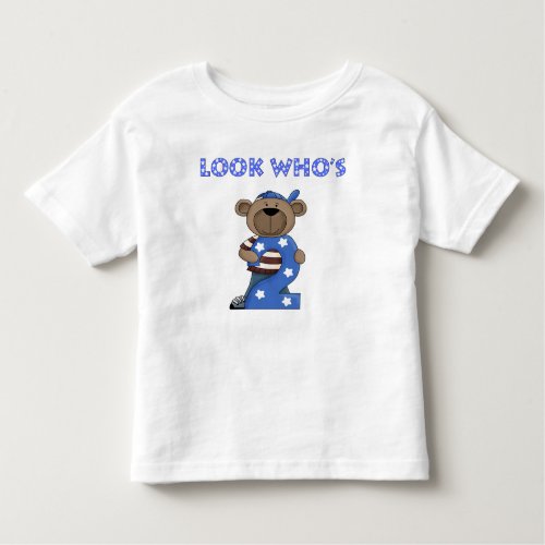 Look whos 2 boys birthday bear toddler t_shirt