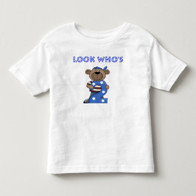 Look who's 2 boys birthday bear toddler t-shirt (Front)