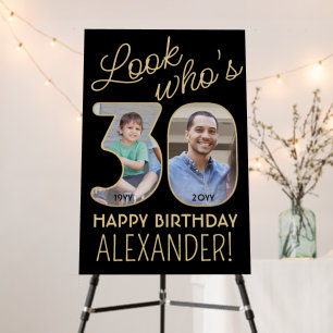 Look Who's 30 Black & Gold 2 Photo Birthday Party Foam Board