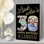 Look Who's 30 Black & Gold Giant 2 Photo Birthday Card<br><div class="desc">Look who's 30! Go big with your happy birthday wishes with an extra large two photo 30th birthday card. The photos and wording on this template are simple to personalize and all colors and fonts are easy to change with the Zazzle design tool. Create your own unique keepsake gift that...</div>