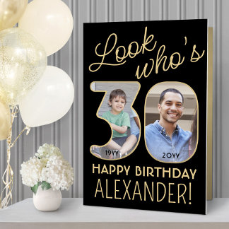 Look Who's 30 Black & Gold Giant 2 Photo Birthday Card