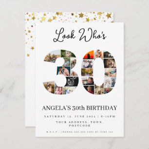 look who's 30 happy birthday photo montage invitation