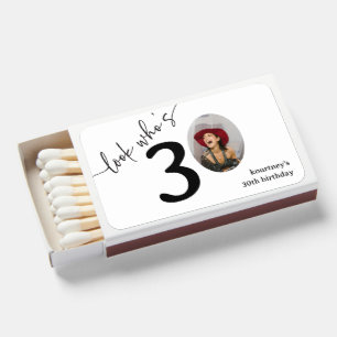 Look Who's 30! Modern Photo 30th Birthday Favor Matchboxes