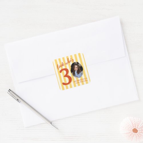 Look Who's 30 Photo Birthday Yellow Stripe Design Square Sticker
