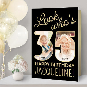 Look Who's 35 Giant Black & Gold 2 Photo Birthday Card