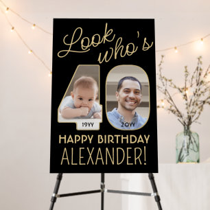 Look Who's 40 Black & Gold 2 Photo Birthday Party Foam Board