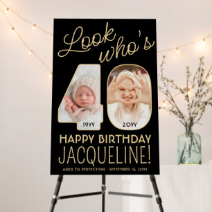Look Who's 40 Black & Gold 2 Photo Birthday Party Foam Board
