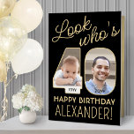 Look Who's 40 Black & Gold Giant 2 Photo Birthday Card<br><div class="desc">Look who's 40! Go big with your happy birthday wishes with an extra large two photo 40th birthday card. The photos and wording on this template are simple to personalize and all colors and fonts are easy to change with the Zazzle design tool. Create your own unique keepsake gift that...</div>