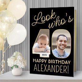 Look Who's 40 Black & Gold Giant 2 Photo Birthday Card