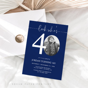 Look Who's 40 Blue 40th Birthday Invite