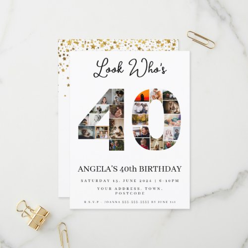 look whos 40 happy birthday Photo Collage  Invitation Postcard