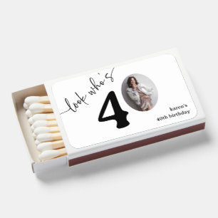 Look Who's 40! Modern Photo 40th Birthday Favor Matchboxes