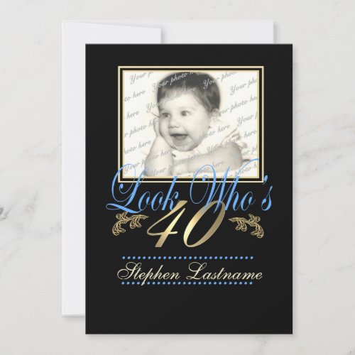 Look Who's 40 Photo Blue Personalized Announcements