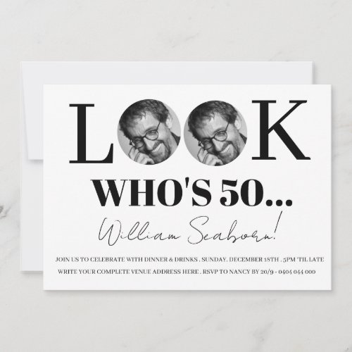 Look Whos 50 50th Invitation with photo custom 