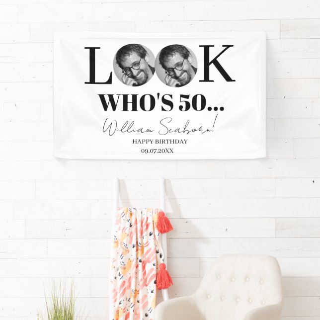 Look Who's 50, 50th Invitation with photo custom  Banner (Insitu)