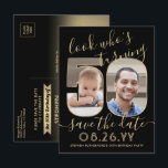 Look Who's 50 Birthday Party Save The Date 2 Photo Announcement Postcard<br><div class="desc">Look who's turning 50! Invite family and friends to an upcoming 50th birthday celebration with custom photo save the date party invitation postcards. Pictures and wording on this template are simple to personalize. (IMAGE PLACEMENT TIP: An easy way to position a photo exactly how you want is to crop it...</div>
