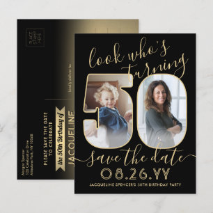 Look Who's 50 Birthday Party Save The Date 2 Photo Announcement Postcard