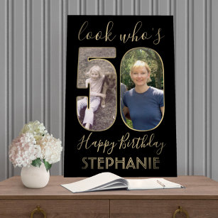 Look Who's 50 Black & Gold 2 Photo Birthday Party Foam Board