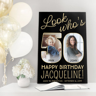 Look Who's 50 Black & Gold 2 Photo Birthday Party Foam Board